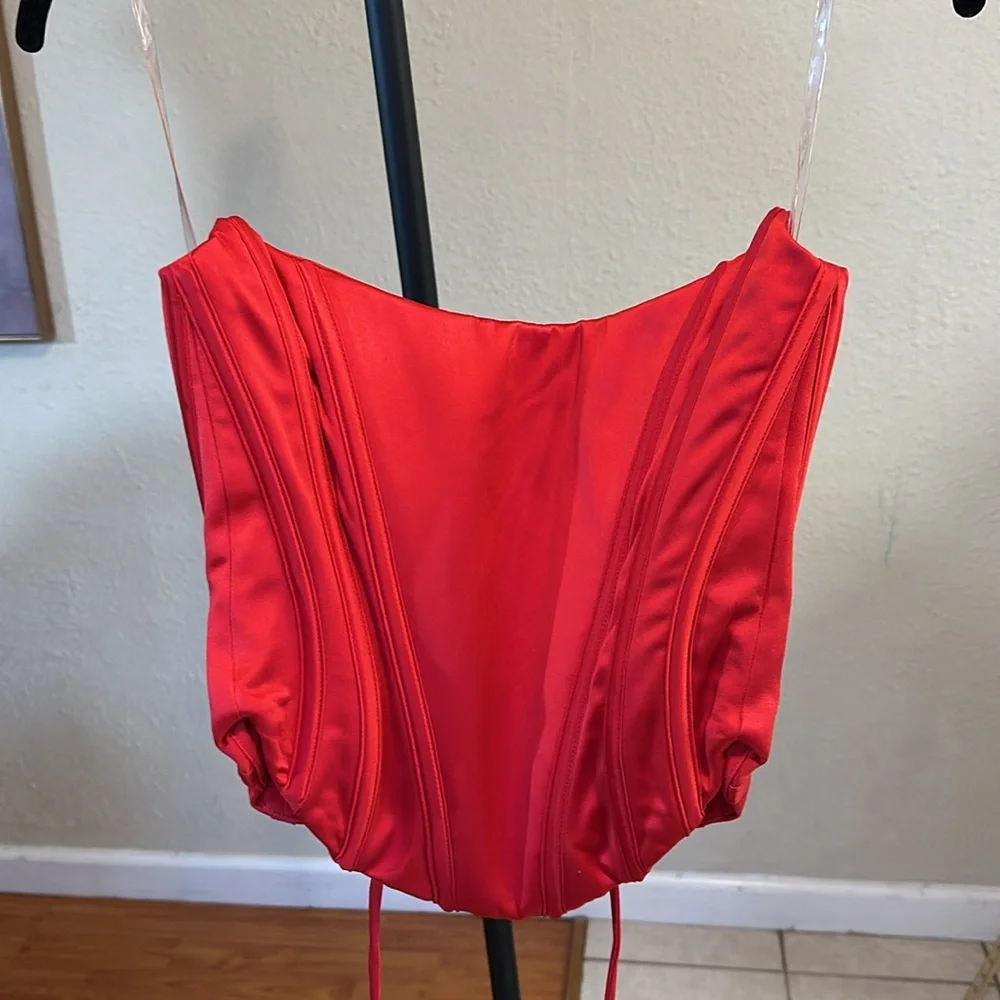 House Of CB 'Genevieve' Scarlet Satin Lace Back Corset XS NWOT‎